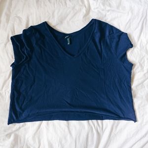 Blue Cotton Cropped V Neck